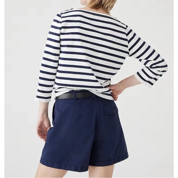 J Crew women boatneck white shirt black navy stripe size M Cotton 3/4 sleeve - Picture 5 of 8